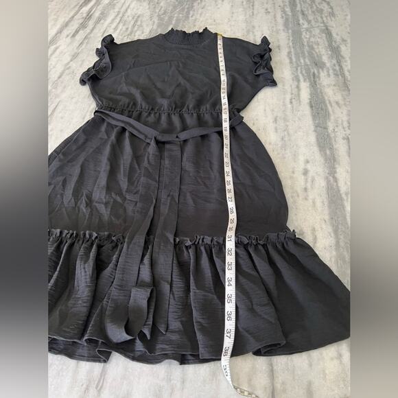 Sam Edelman Black Dress Size Medium Ruffle Tie Belt Boho Flowy - Picture 10 of 11